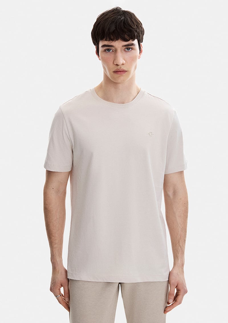 B35S10004 Erkek Bej Bisiklet Yaka T-shirt