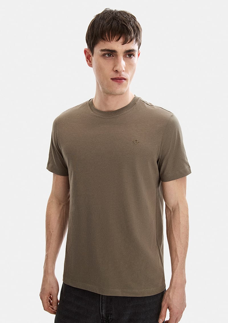 B35S10004 Erkek Bej Bisiklet Yaka T-shirt