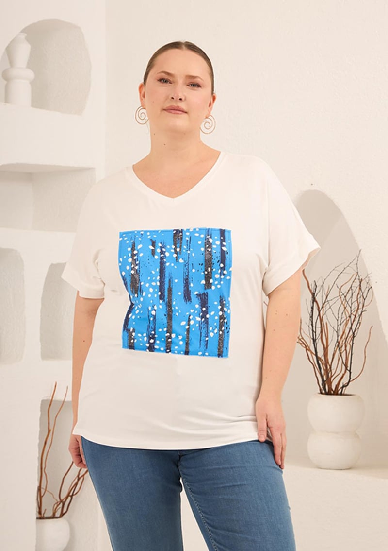 O6819 Kadın Beyaz Basic T-shirt