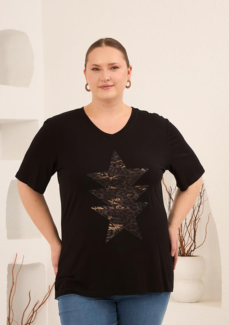 O6817 Kadın Siyah T-shirt