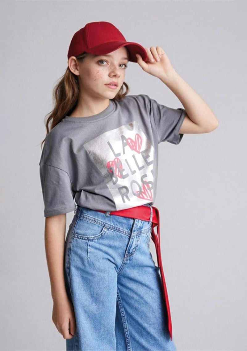 G1768A8Dfb1 Kız Çocuk Gri Kısa Kol T-shirt