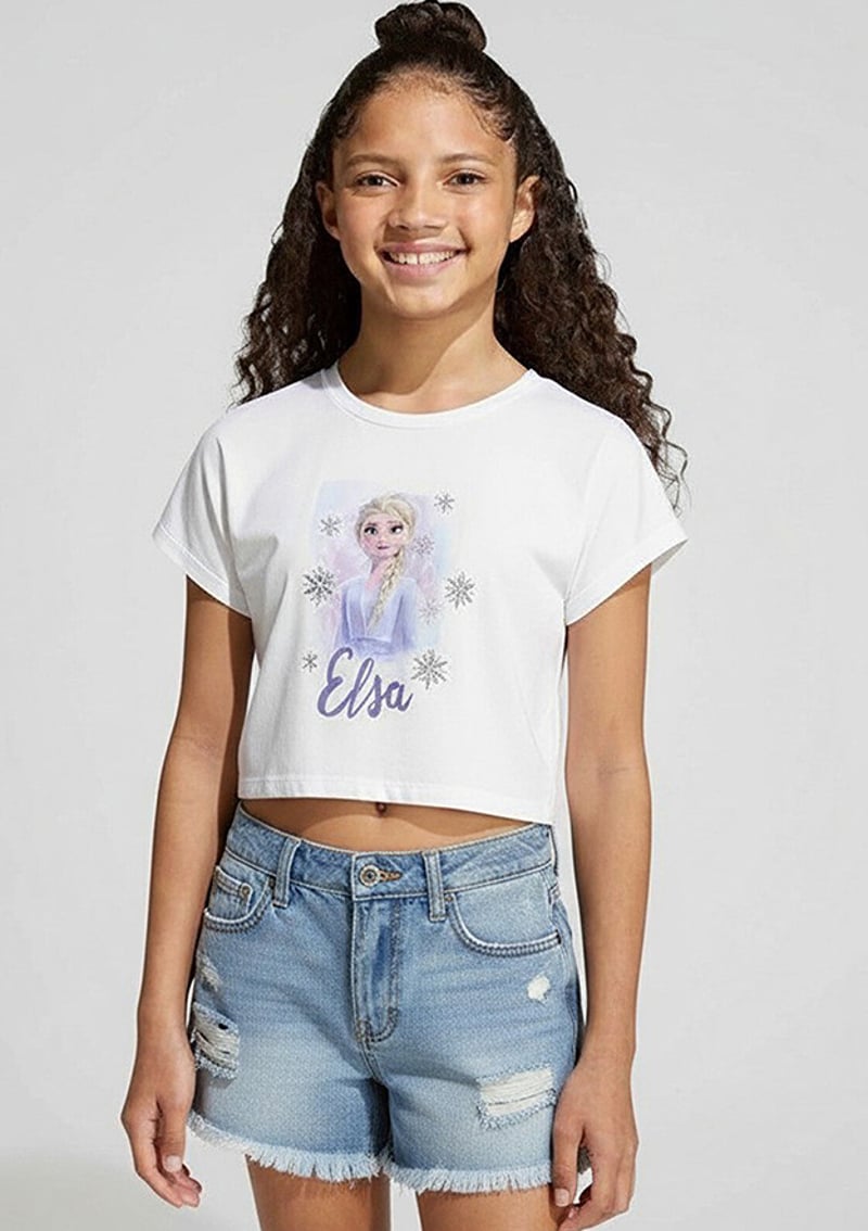 A10206605708010 Kız Çocuk Beyaz Kısa Kol T-shirt