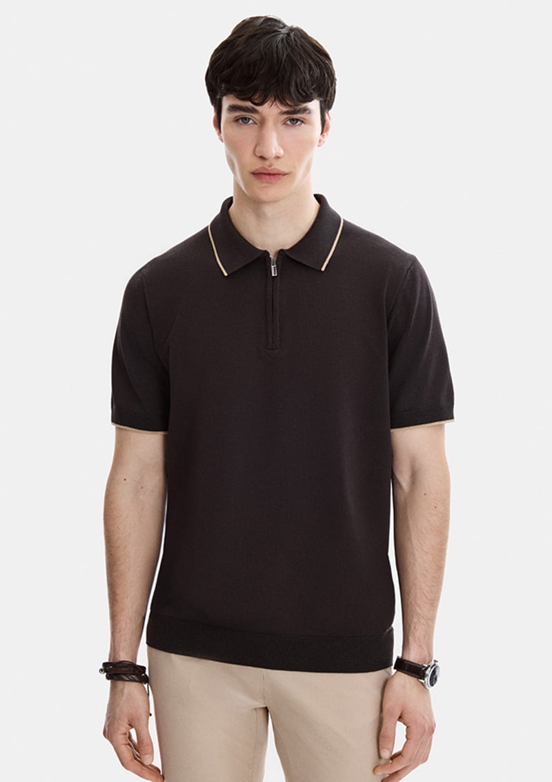 B35S40031 Erkek Kahverengi Triko T-shirt