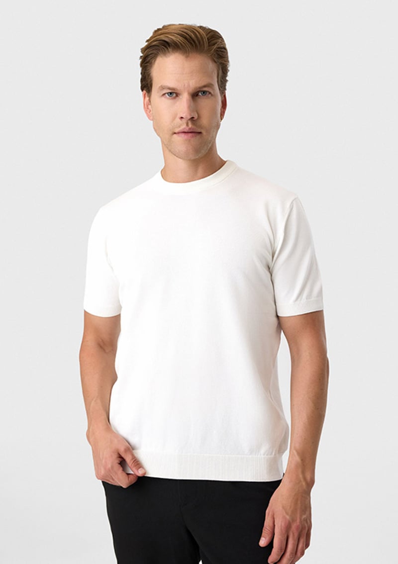 B35S40029 Erkek Beyaz Triko T-shirt