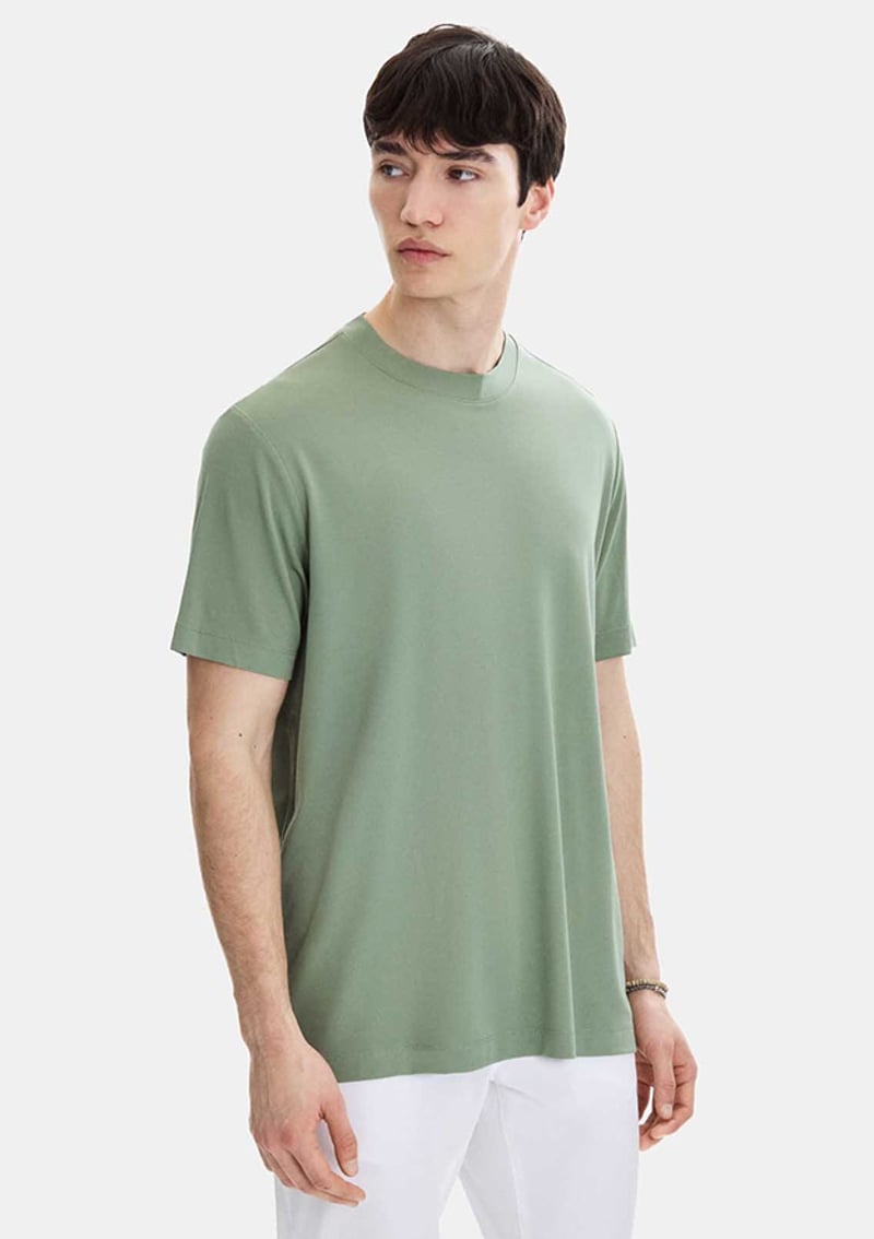 B35S10067 Erkek Yeşil Bisiklet Yaka T-shirt