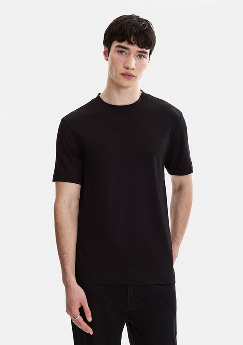 B35S10067 Erkek Siyah Bisiklet Yaka T-shirt