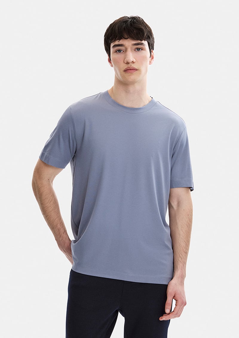 B35S10067 Erkek Mavi Bisiklet Yaka T-shirt