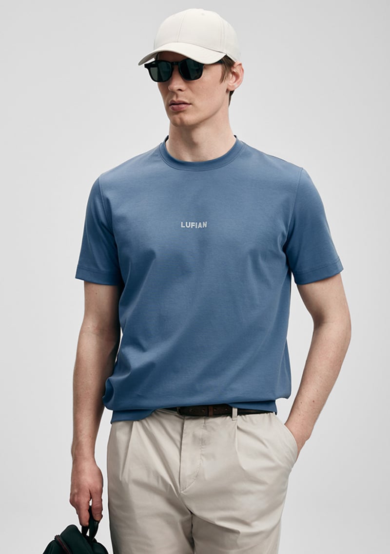 111020322 Erkek Mavi Baskılı T-shirt
