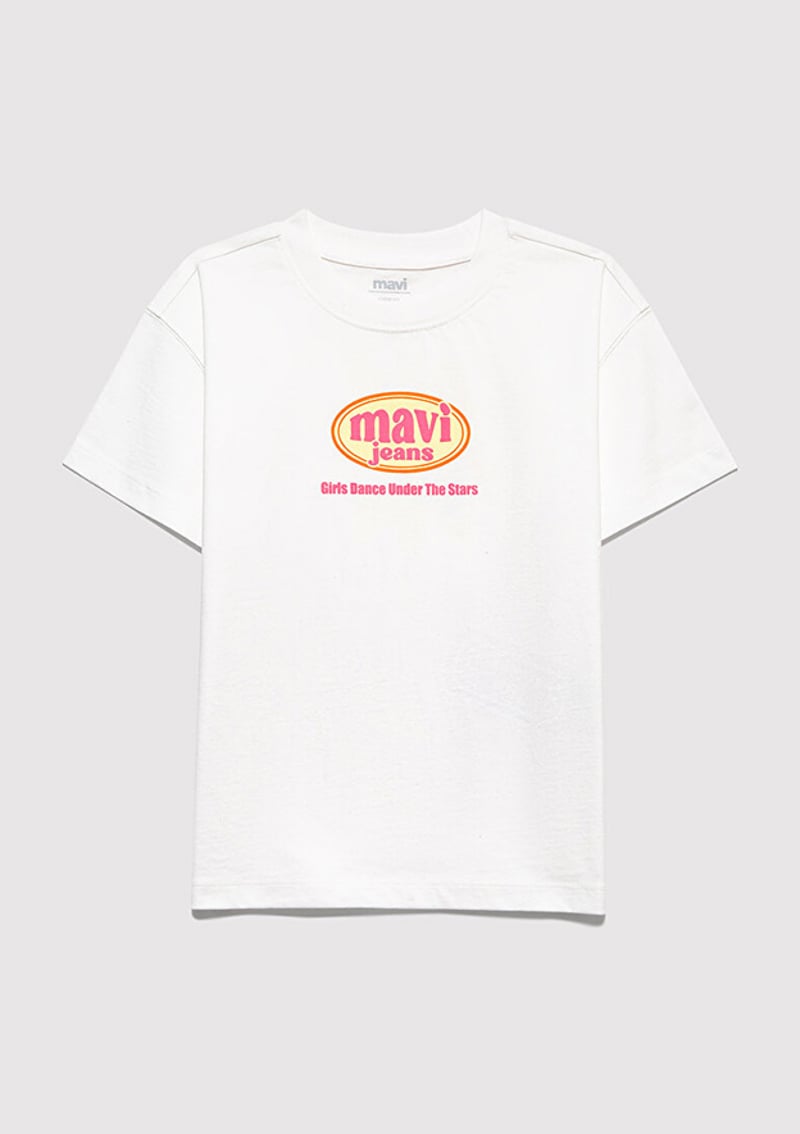 M7610391-70057 Kız Çocuk Beyaz Baskılı T-shirt