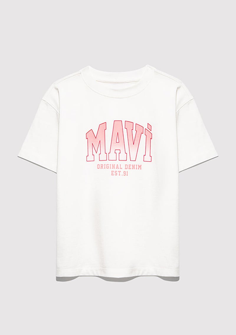 M7610386-70057 Kız Çocuk Beyaz Baskılı T-shirt