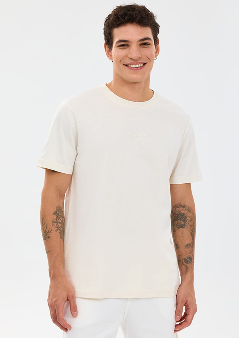 S2510017-3855 Erkek Beyaz Bisiklet Yaka T-shirt