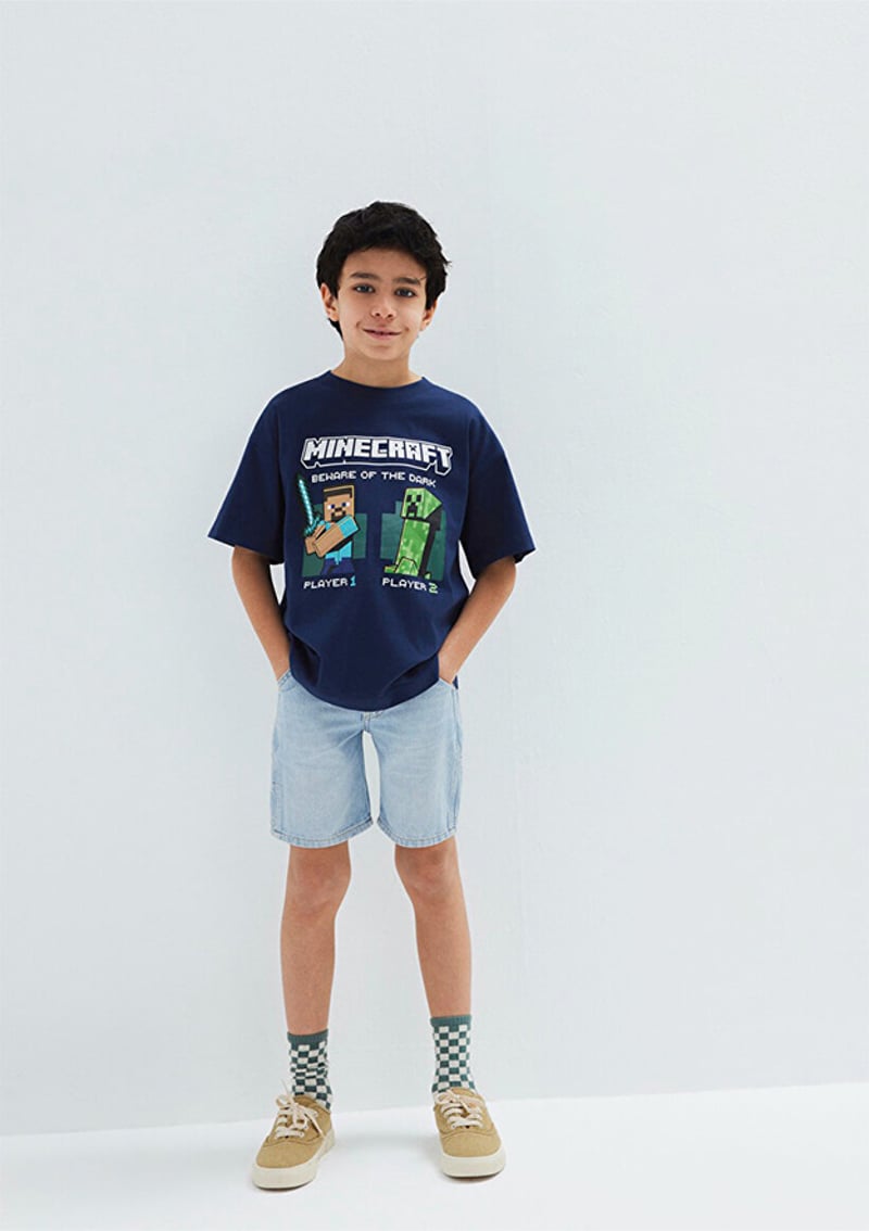 M6610475-70491 Erkek Çocuk Mavi Baskılı T-shirt