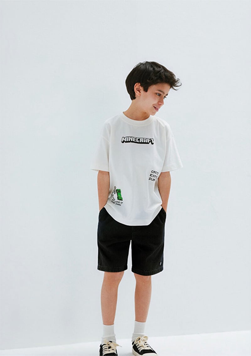 M6610476-70057 Erkek Çocuk Beyaz Baskılı T-shirt