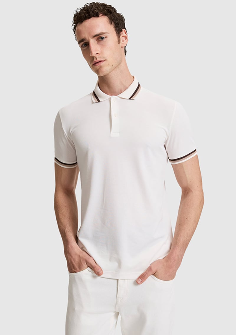 T117230714.Pu-11038 Erkek Beyaz Polo Yaka T-shirt