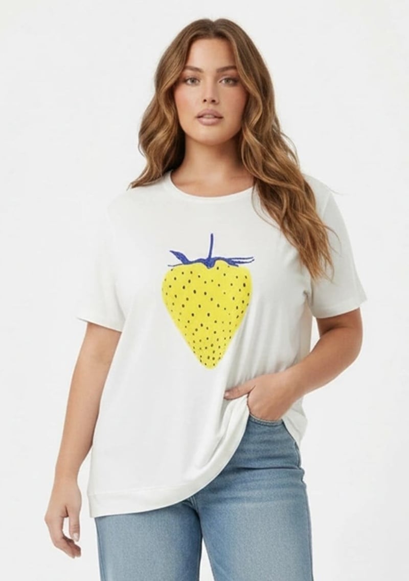 O6812 Kadın Beyaz Baskılı T-shirt