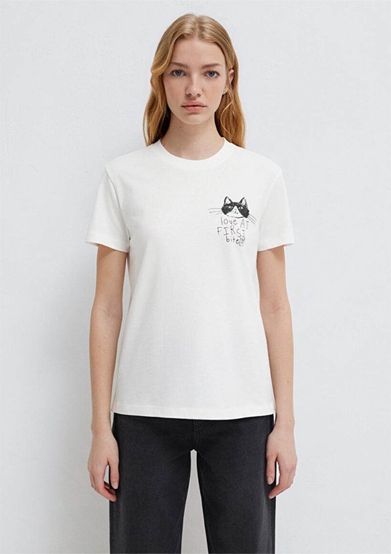 M1613723-70057 Kadın Beyaz Baskılı T-shirt