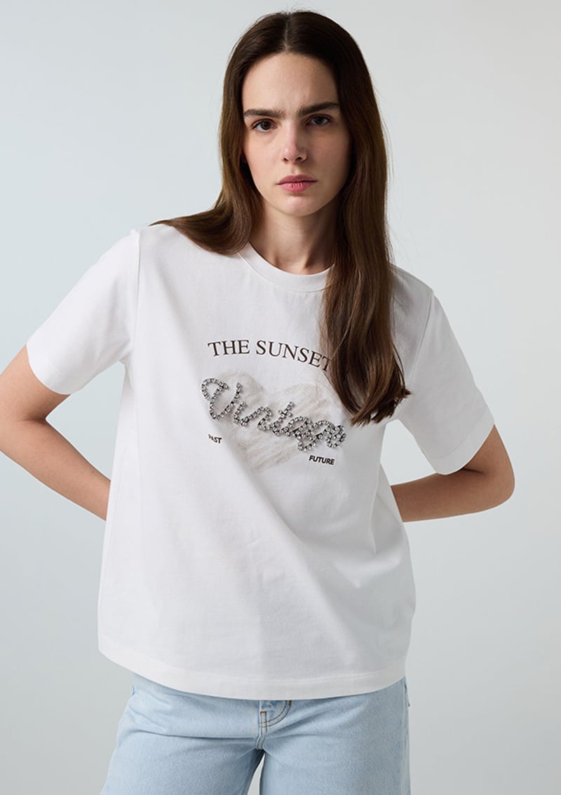 İPEKYOL - IS1260070165 Kadın Ekru Baskılı T-Shirt