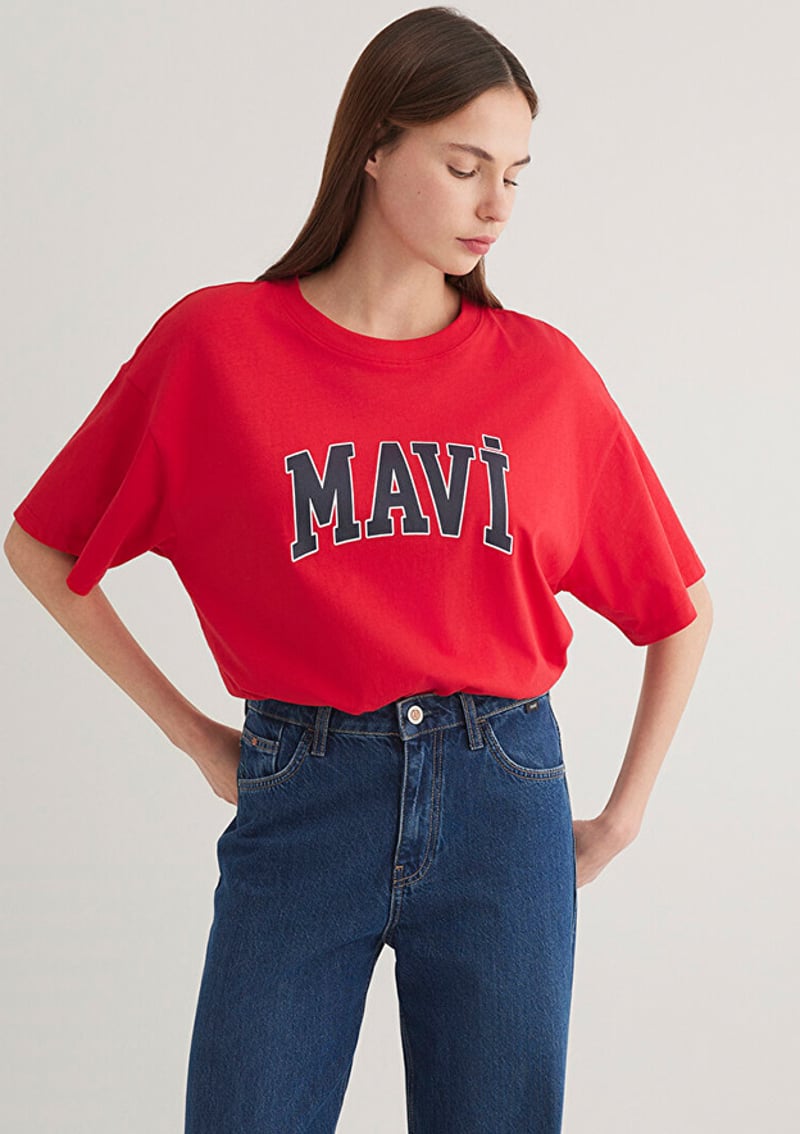M1600843-82054 Kadın Kırmızı Baskılı T-shirt
