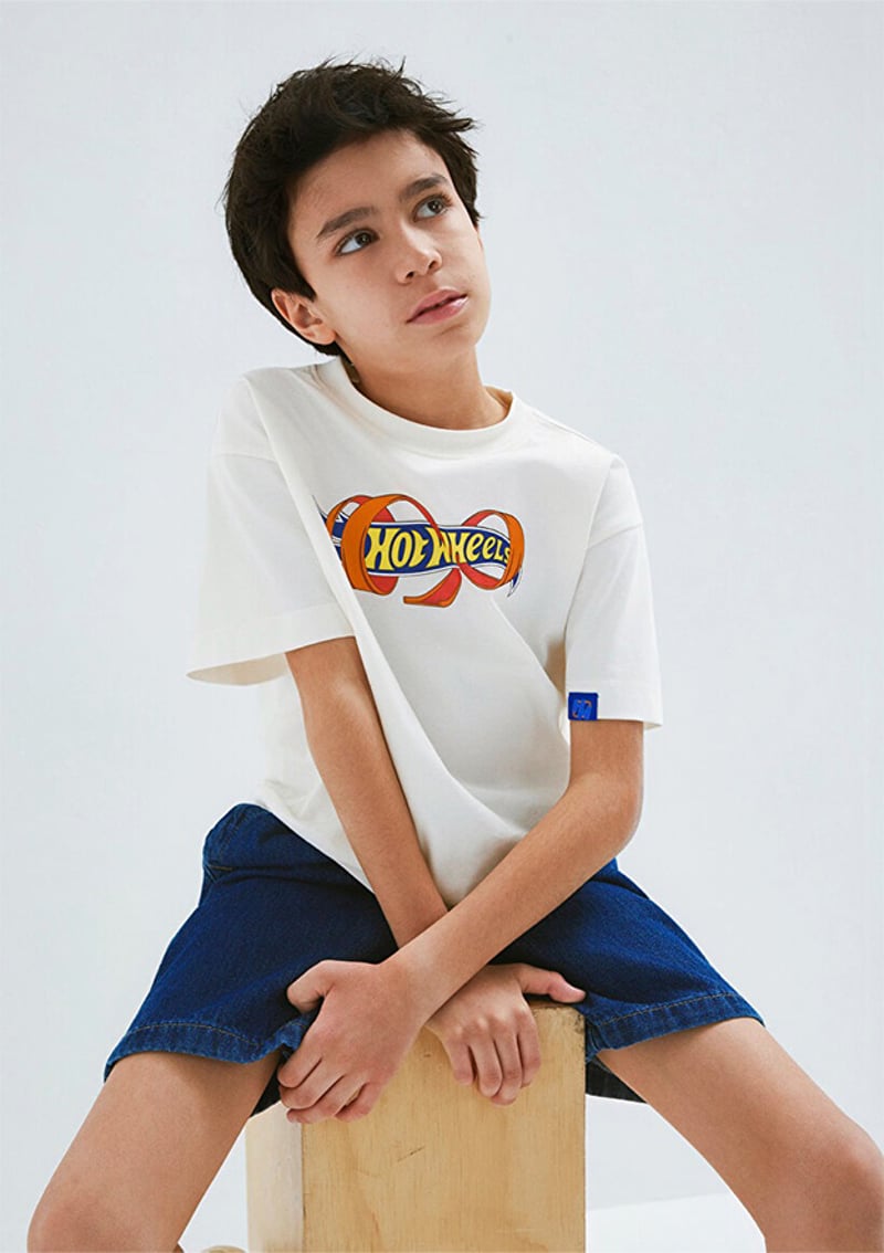 - M6610428-70057 Erkek Çocuk Beyaz Baskılı T-Shirt