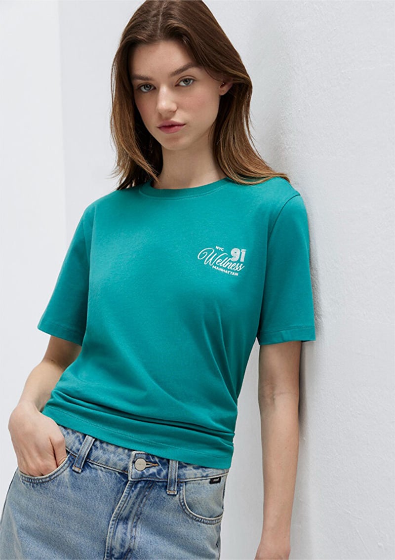 - M1613908-71914 Kadın Yeşil Baskılı T-Shirt