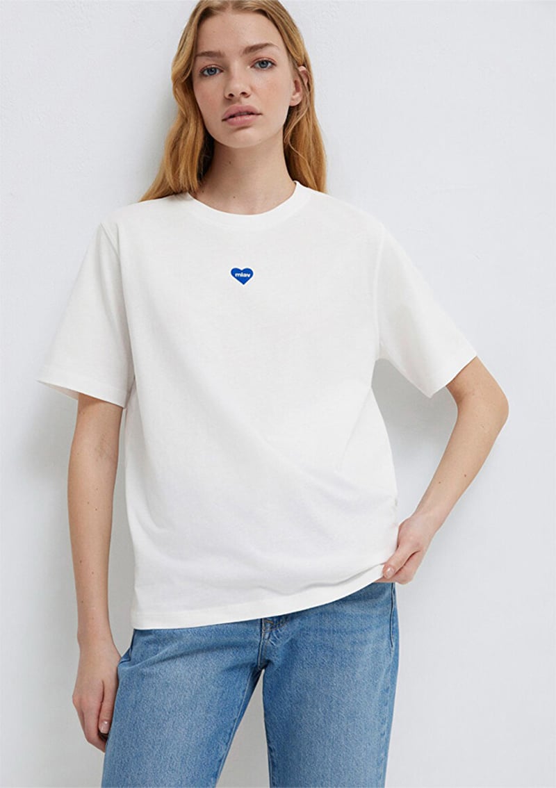 - M1614093-70057 Kadın Beyaz Baskılı T-Shirt