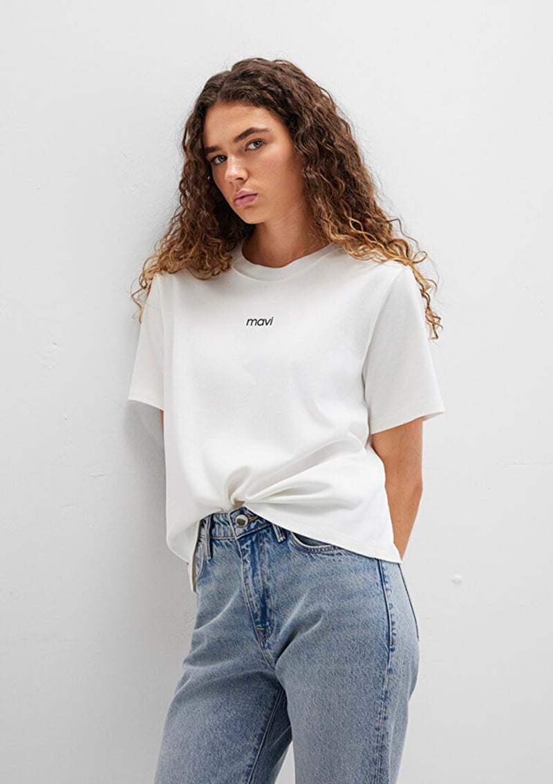 - M1612829-80194 Kadın Beyaz Baskılı T-Shirt