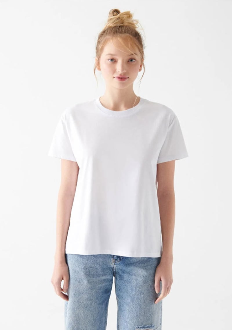 - M1600955-620 Kadın Beyaz Bisiklet Yaka T-Shirt