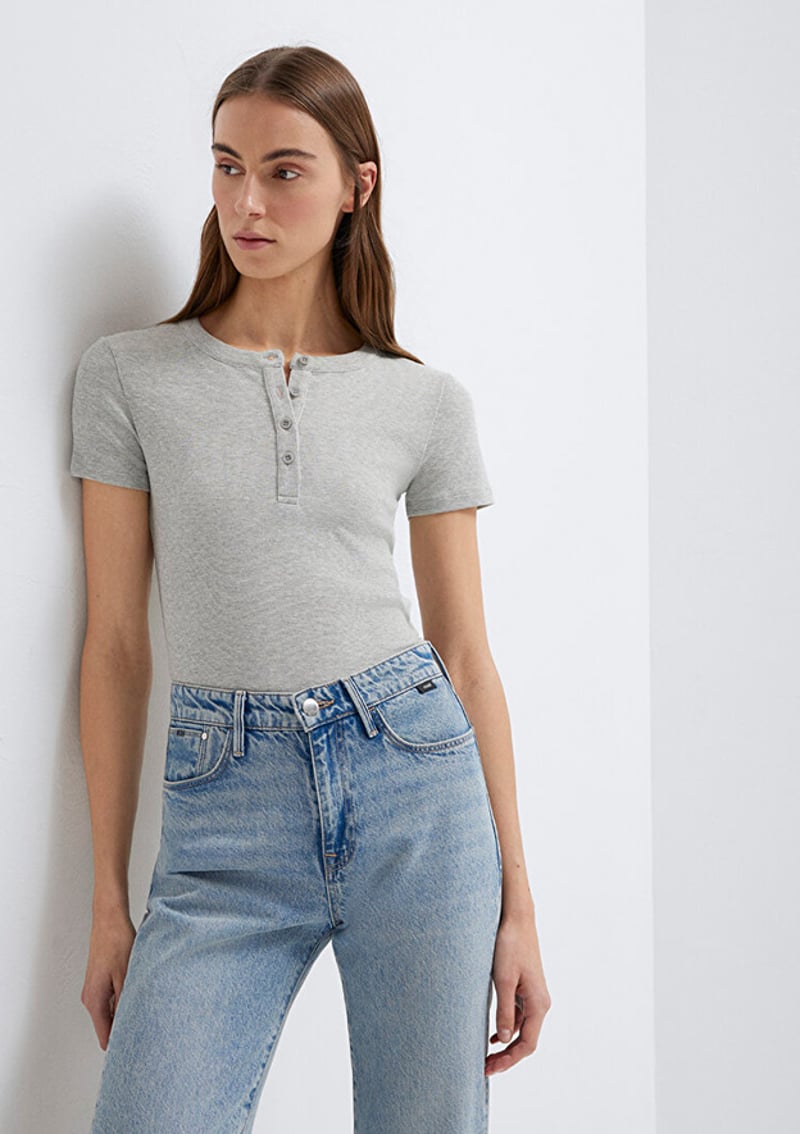 - M1613806-83096 Kadın Gri Basic T-Shirt