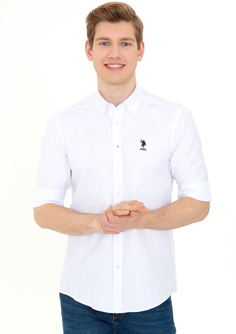 US POLO ASSN Erkek Beyaz Dokma Gömlek