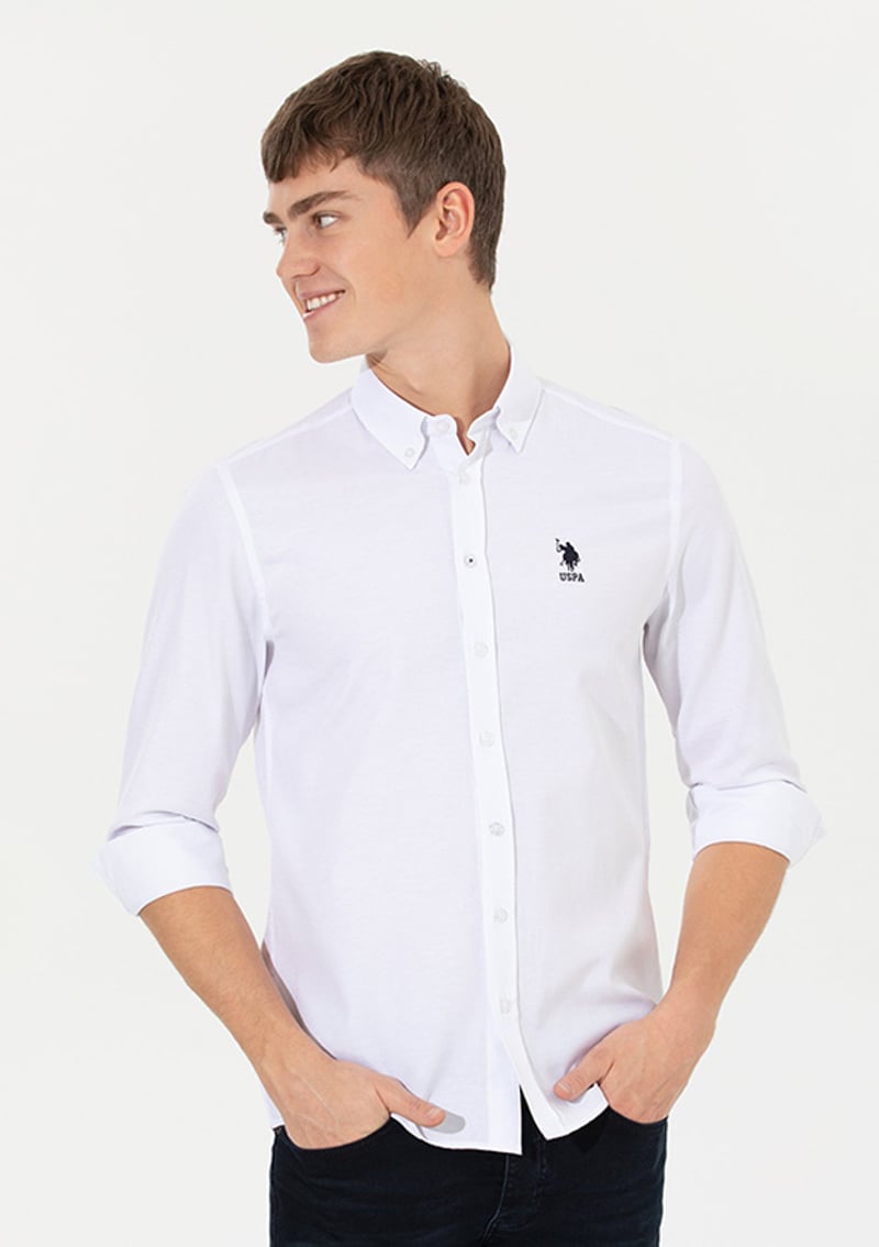 US POLO ASSN Erkek Beyaz Dokma Gömlek
