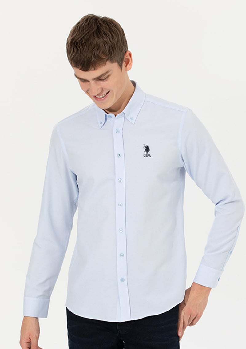 US POLO ASSN Erkek Beyaz Dokma Gömlek