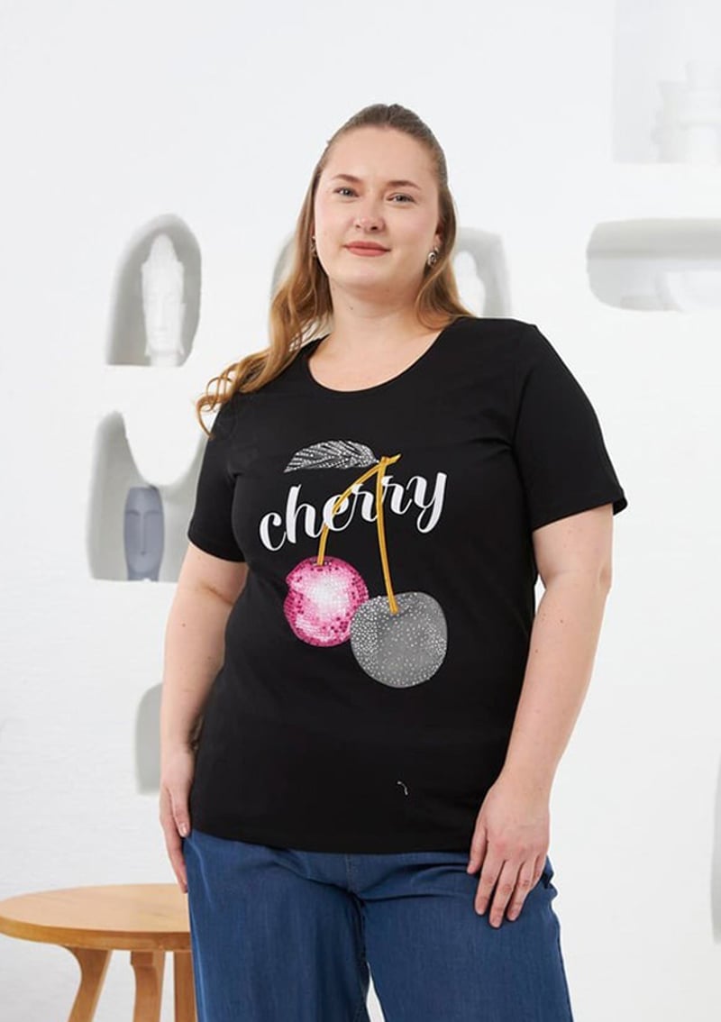 O6693 Kadın Siyah T-shirt