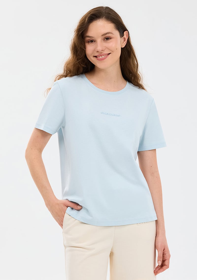 S2510029-0721 Kadın Mavi Bisiklet Yaka T-shirt