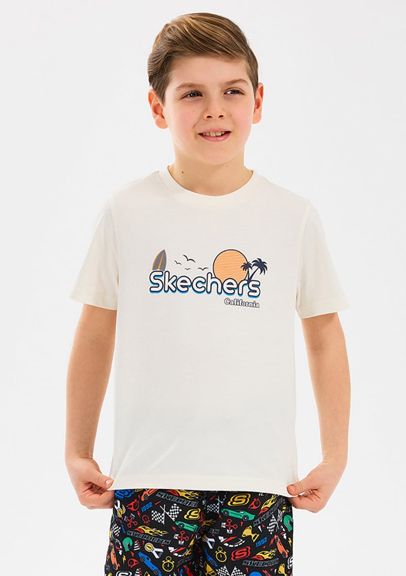 Sk2510134-102 Erkek Çocuk Beyaz Baskılı T-shirt