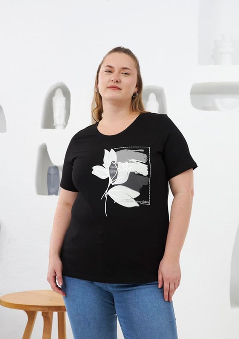 O6704 Kadın Siyah T-shirt