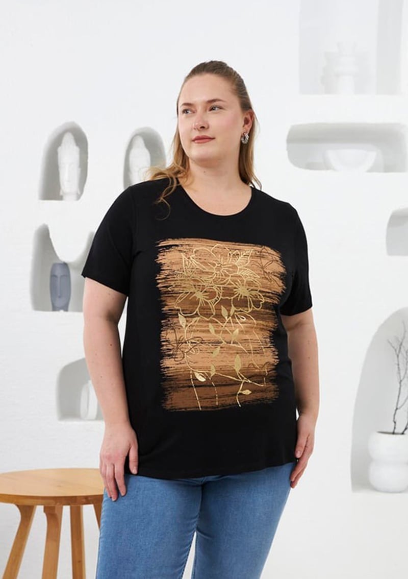 O6678 Kadın Siyah T-shirt