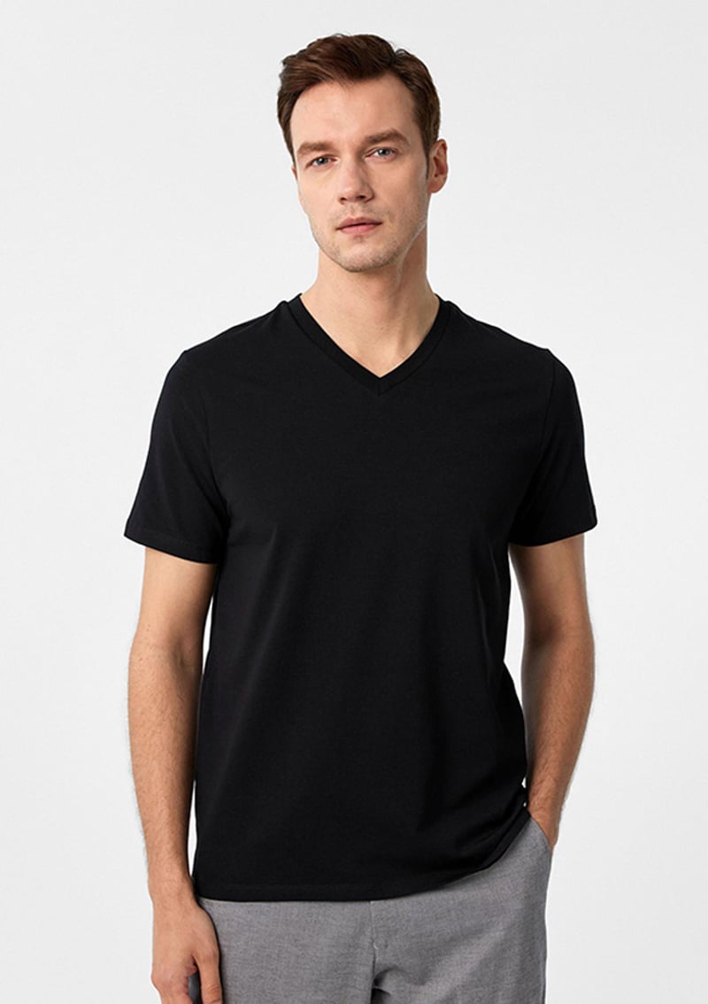 Ts1014000445 Erkek Siyah V Yaka T-shirt