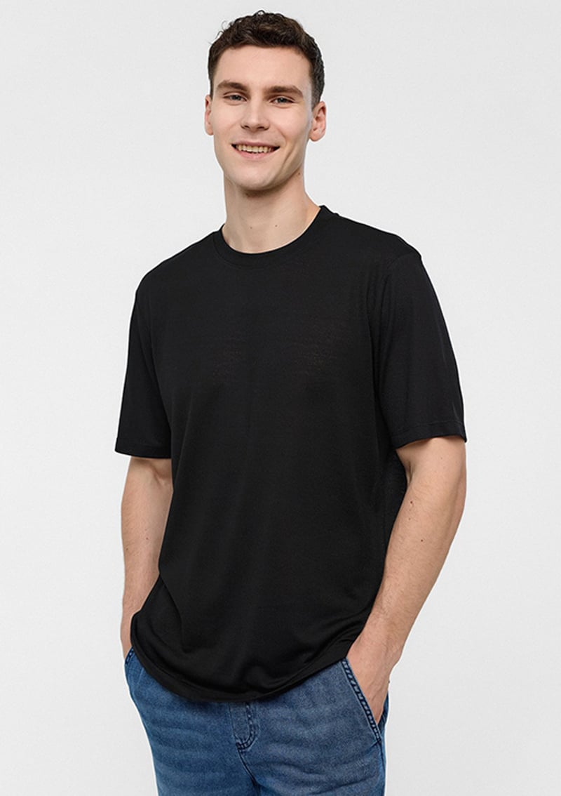 B34S10016 Erkek Siyah Bisiklet Yaka T-shirt