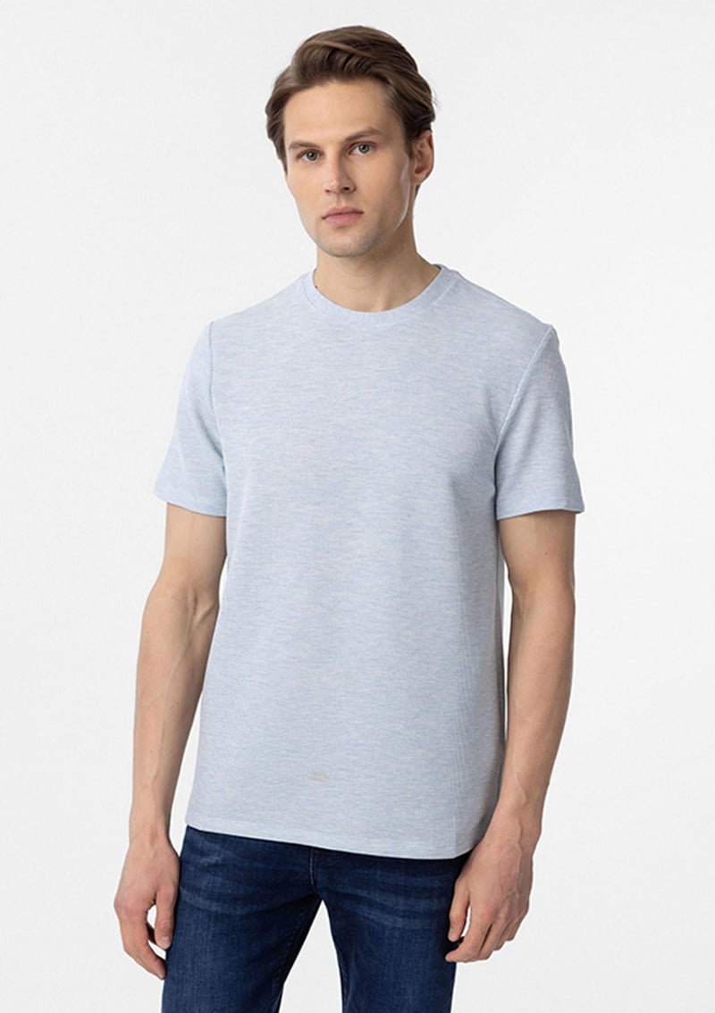 Ts1014000418 Erkek Mavi O Yaka T-shirt