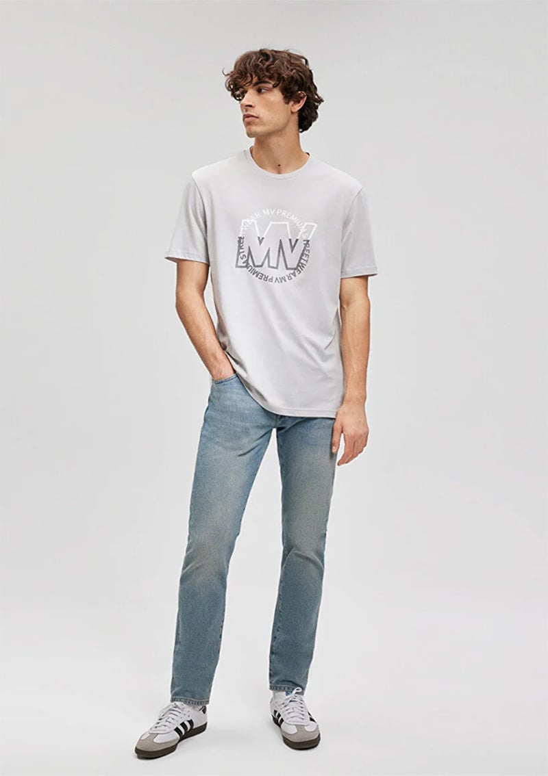 M0610309-80618 Erkek Gri Baskılı T-shirt