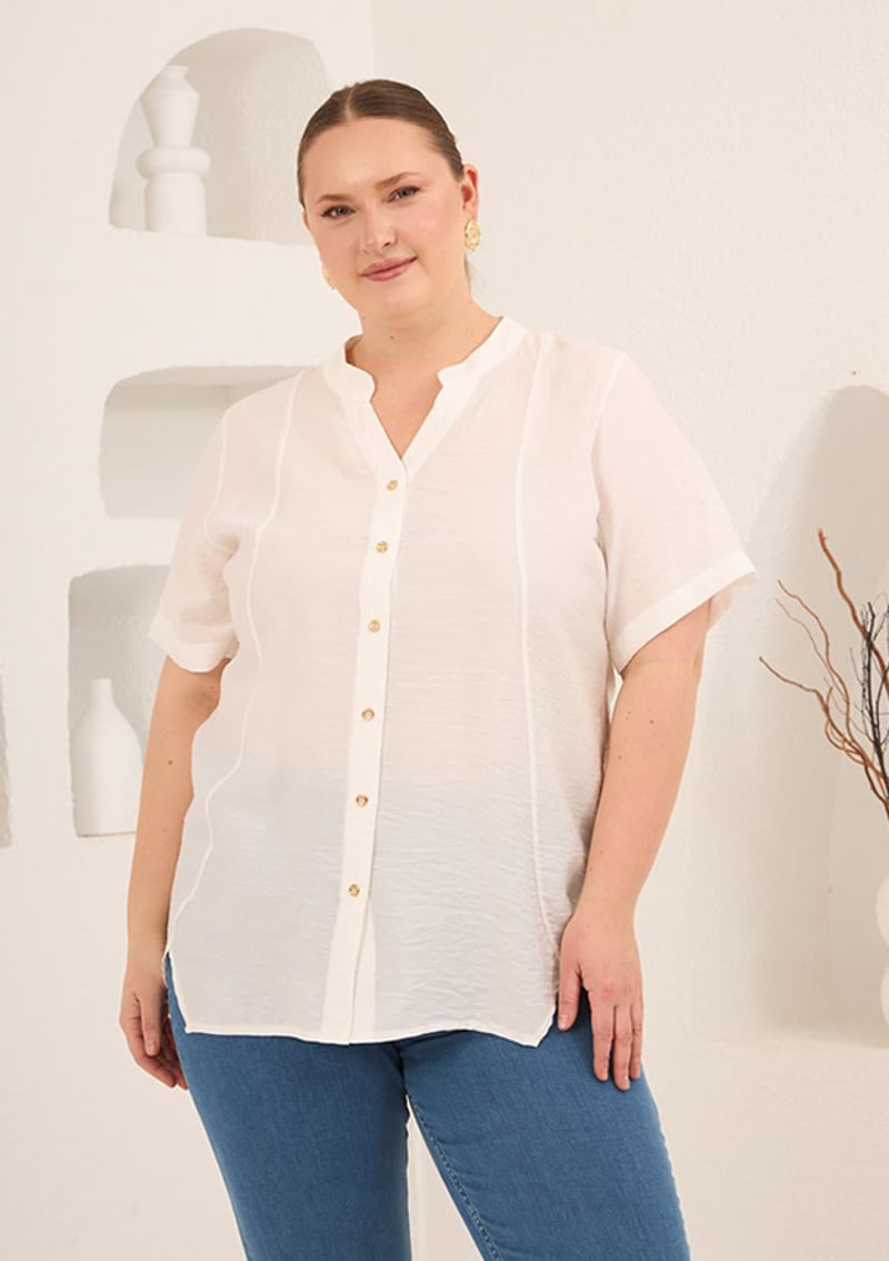 RMG - O6844 Kadın Ekru Basic Bluz