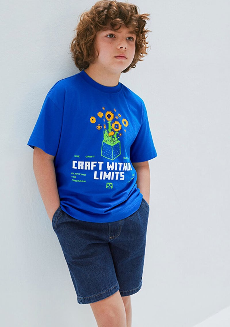 M6610436-82491 Erkek Çocuk Mavi Baskılı T-shirt
