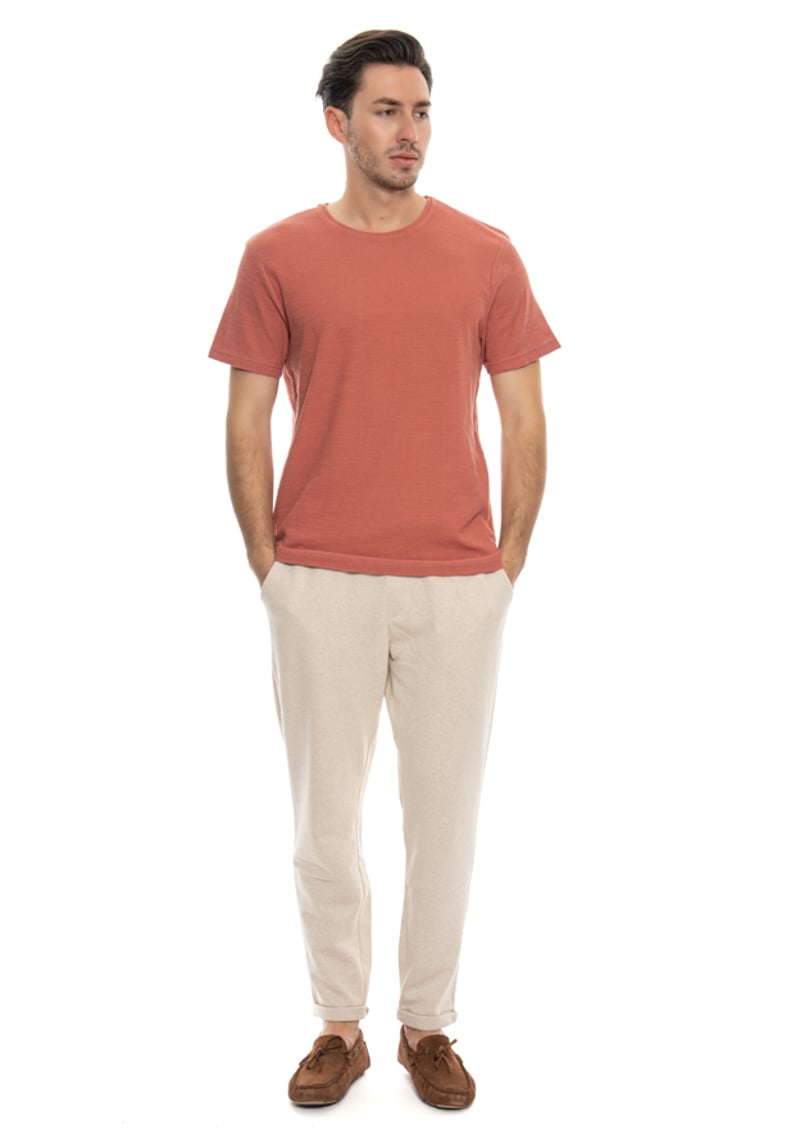 24Yjeeo04000 Erkek Pembe Bisiklet Yaka T-shirt