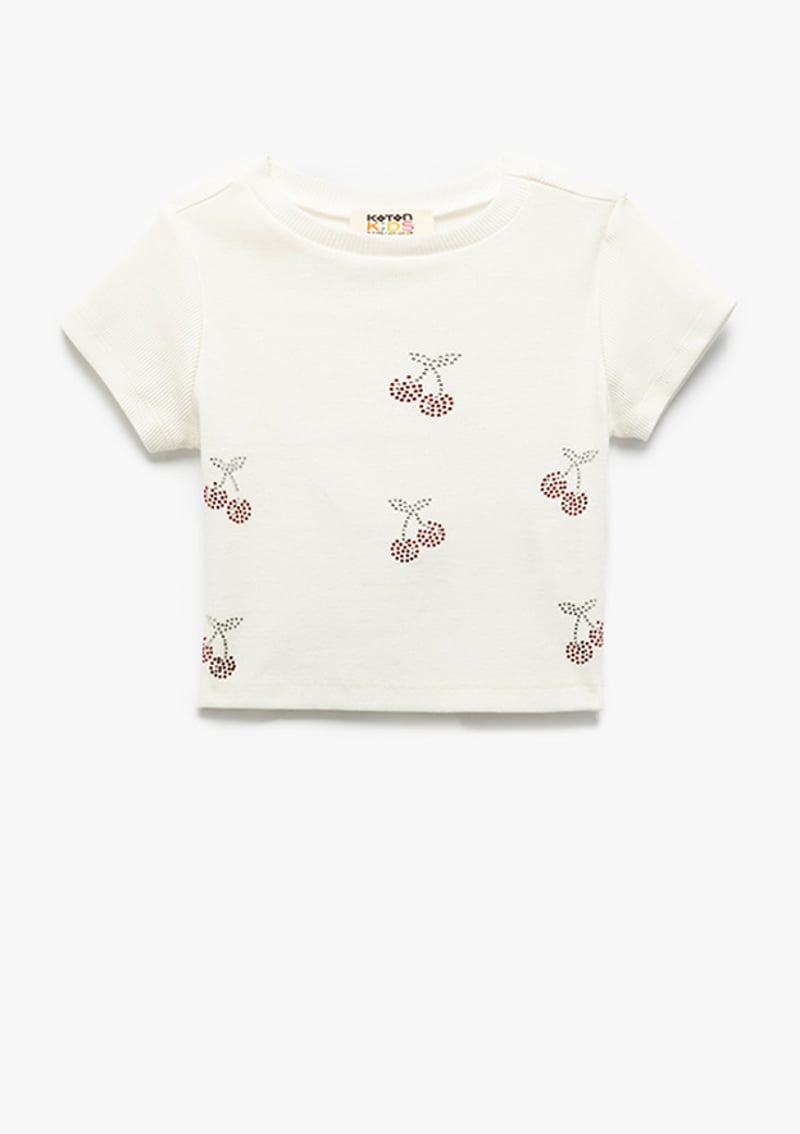 5Skg10165Ak Kız Çocuk Beyaz Baskılı T-shirt