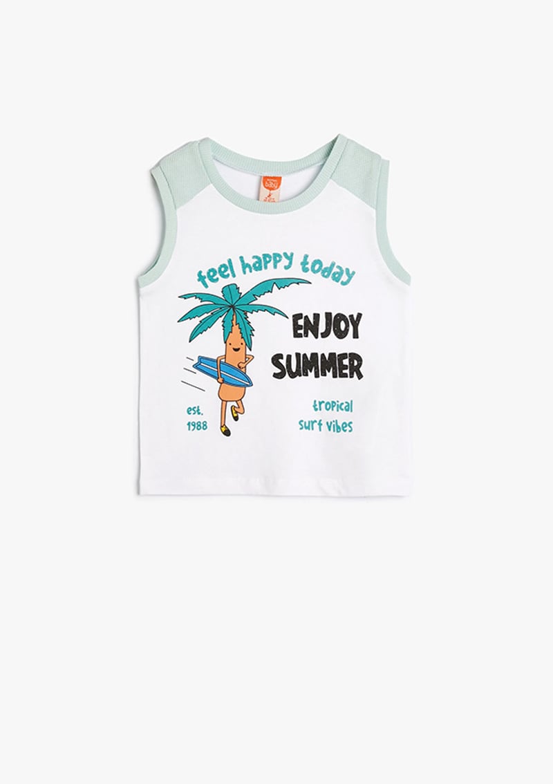 4Smb30011Tk Erkek Çocuk Beyaz Baskılı T-shirt