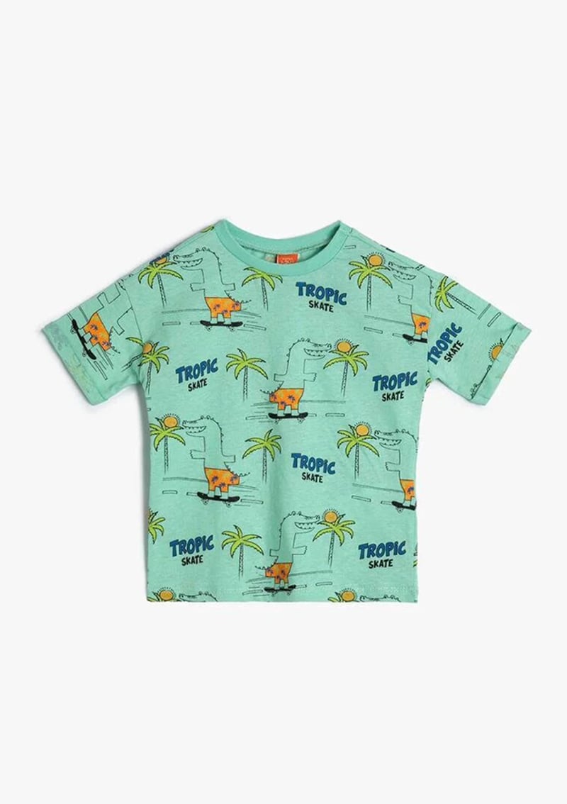 4Smb10033Tk Erkek Çocuk Yeşil Baskılı T-shirt