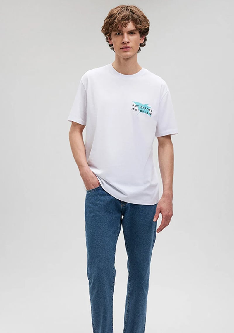 M0612077-620 Erkek Beyaz Baskılı T-shirt