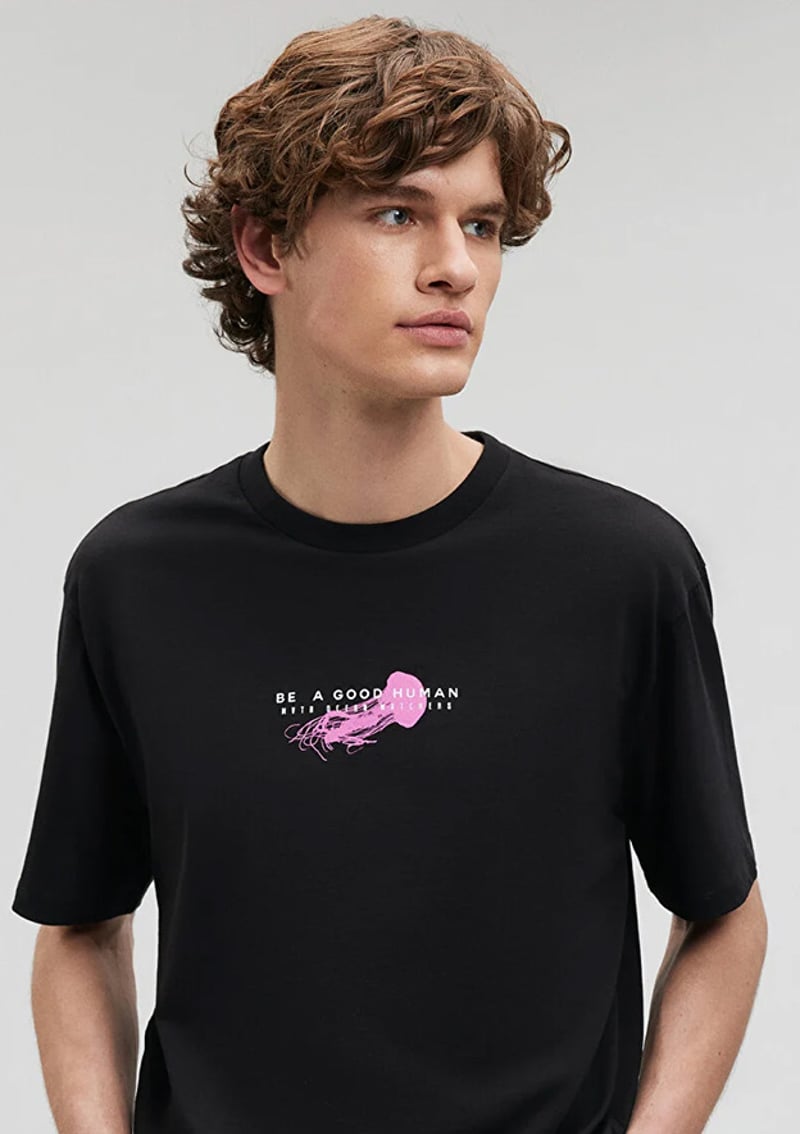 M0612082-900 Erkek Siyah Baskılı T-shirt