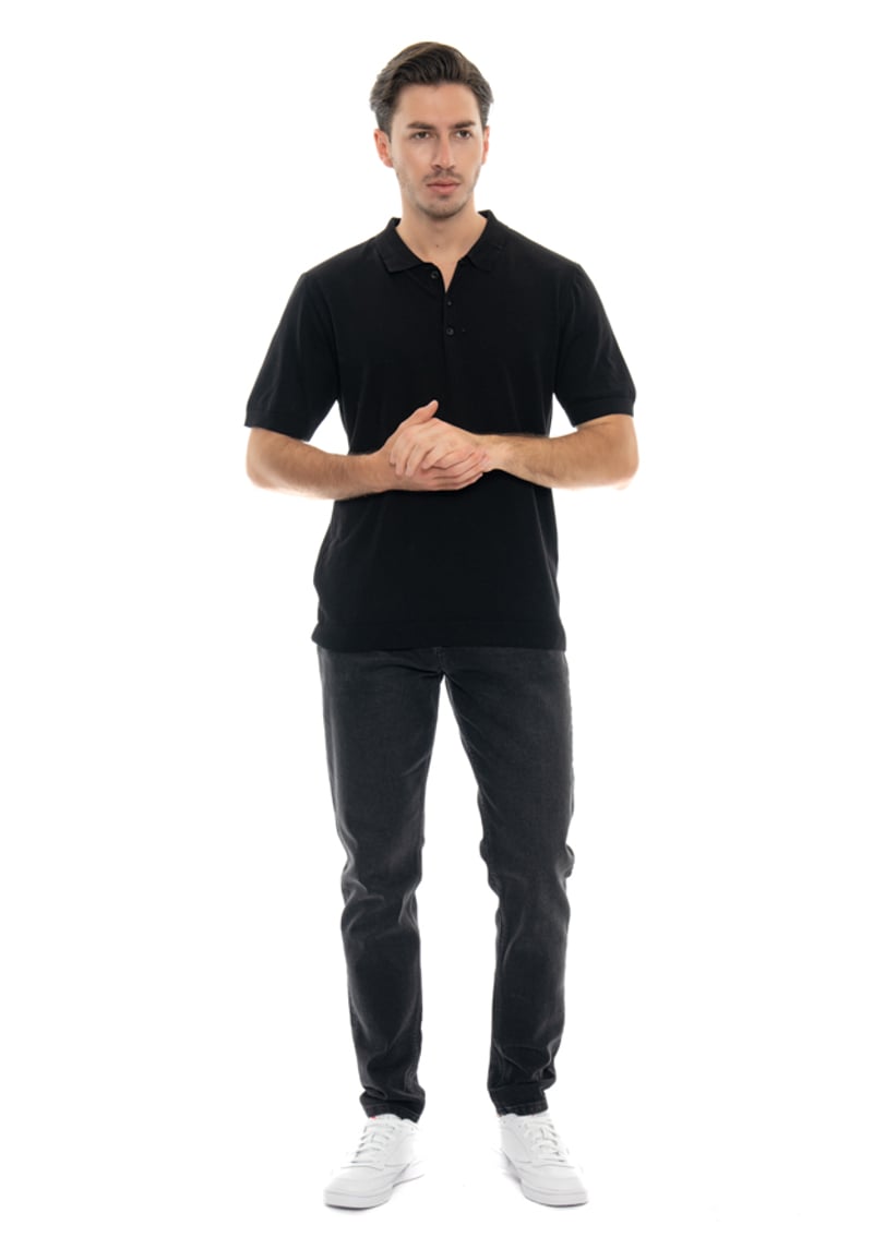 24Yjeeo03001 Erkek Siyah Polo Yaka T-shirt