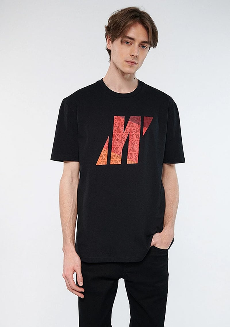 M0611502-900 Erkek Siyah Bisiklet Yaka T-shirt